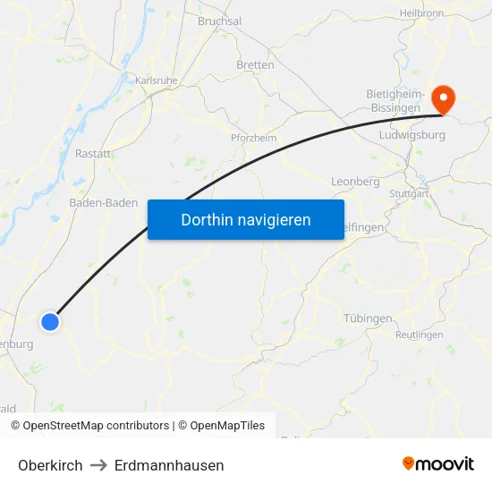 Oberkirch to Erdmannhausen map