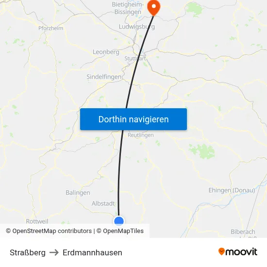Straßberg to Erdmannhausen map