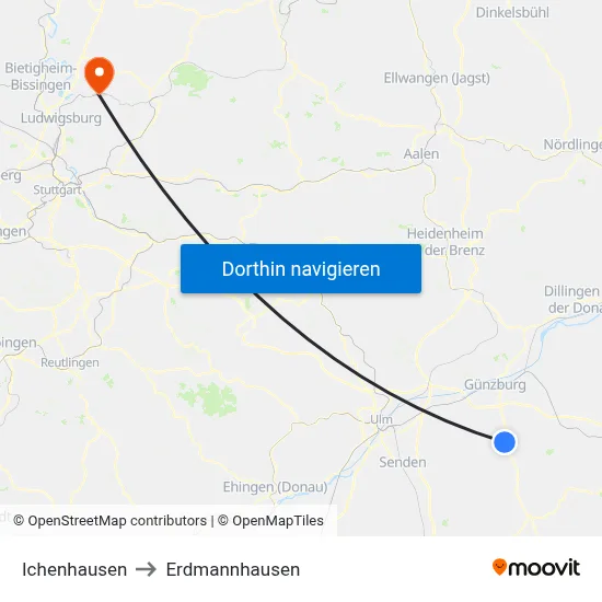 Ichenhausen to Erdmannhausen map