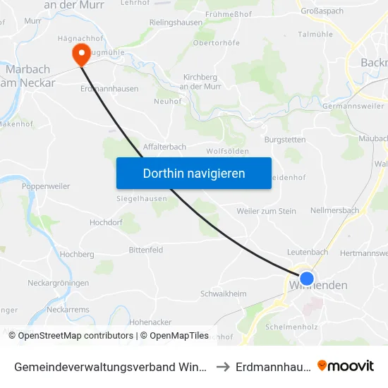 Gemeindeverwaltungsverband Winnenden to Erdmannhausen map