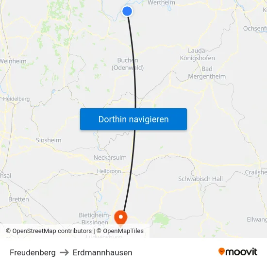 Freudenberg to Erdmannhausen map