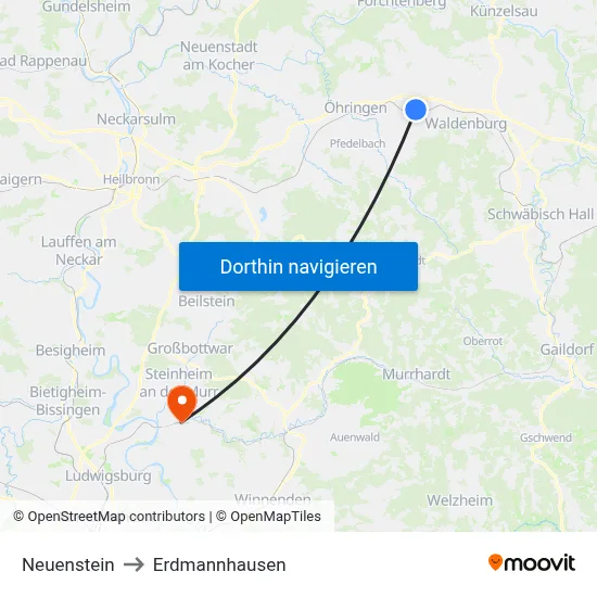 Neuenstein to Erdmannhausen map