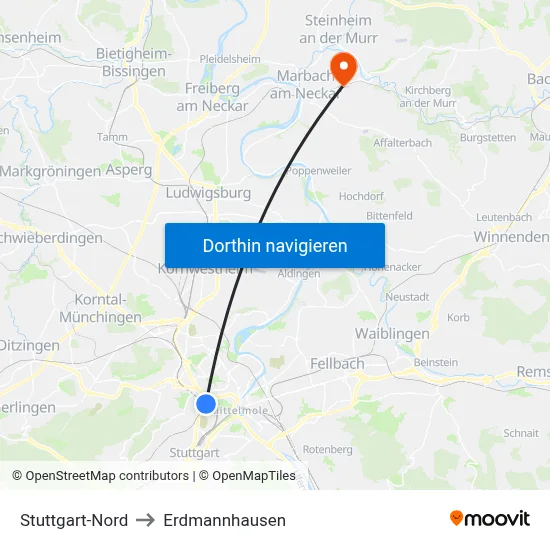 Stuttgart-Nord to Erdmannhausen map
