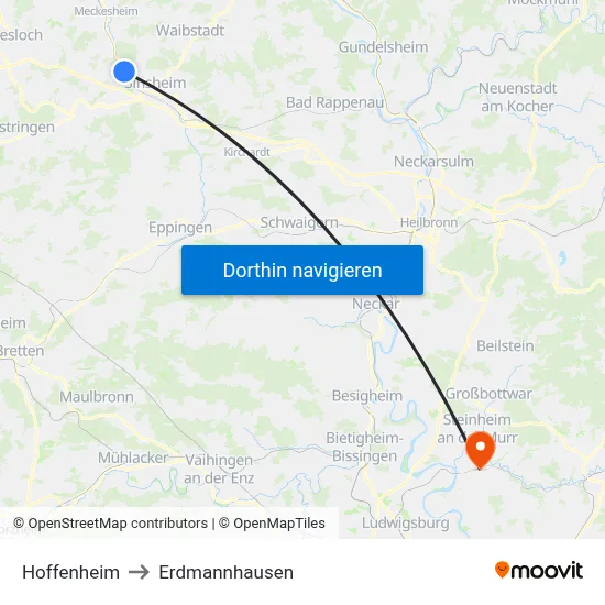 Hoffenheim to Erdmannhausen map