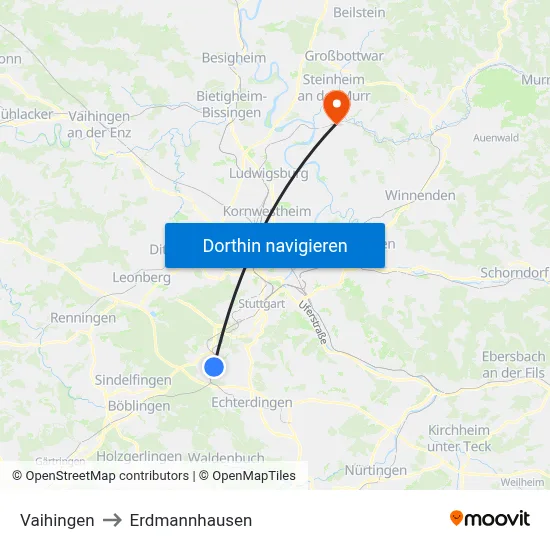 Vaihingen to Erdmannhausen map