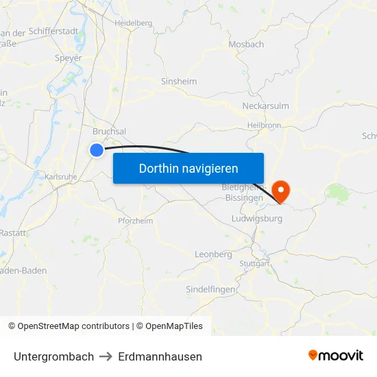 Untergrombach to Erdmannhausen map