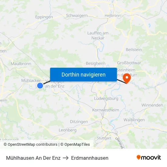 Mühlhausen An Der Enz to Erdmannhausen map