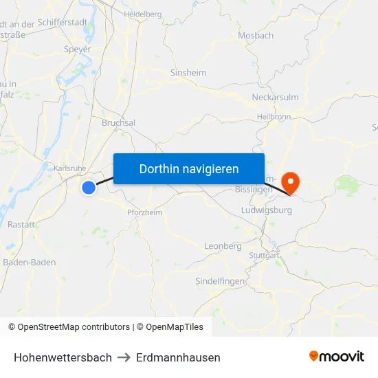 Hohenwettersbach to Erdmannhausen map