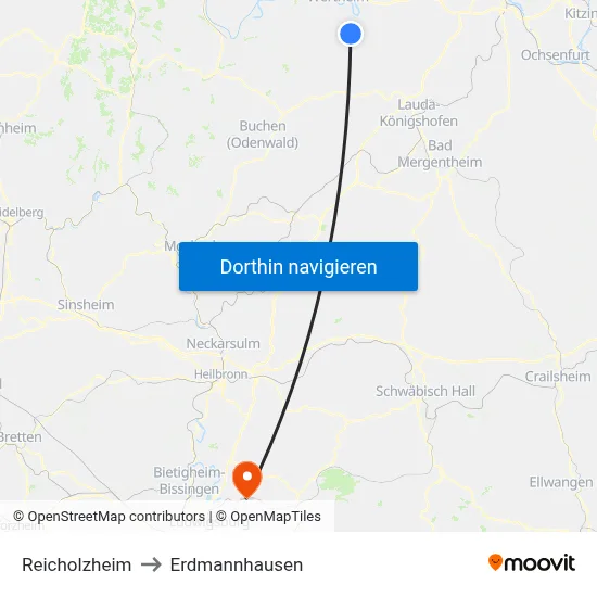 Reicholzheim to Erdmannhausen map