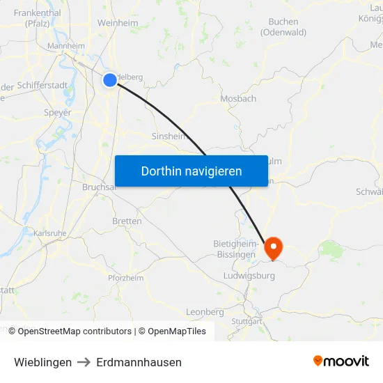 Wieblingen to Erdmannhausen map