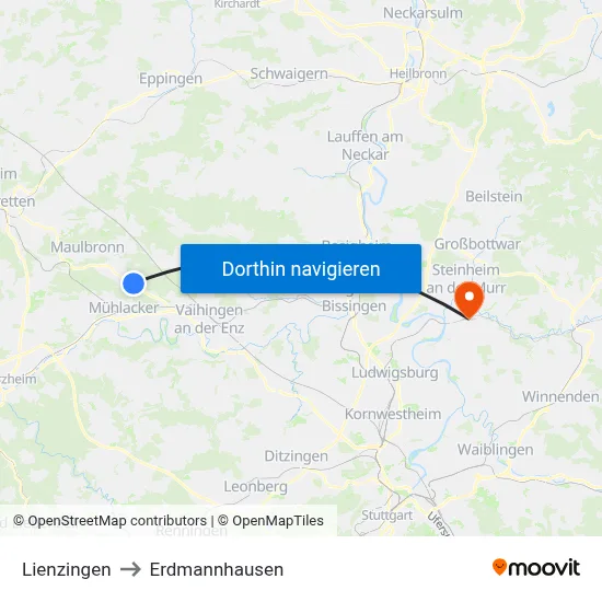 Lienzingen to Erdmannhausen map