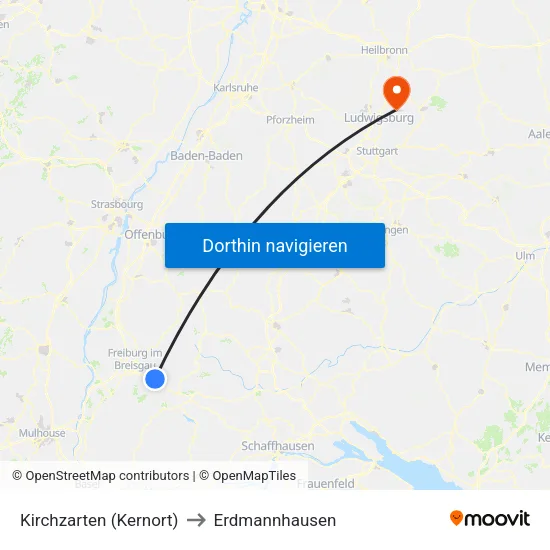 Kirchzarten (Kernort) to Erdmannhausen map