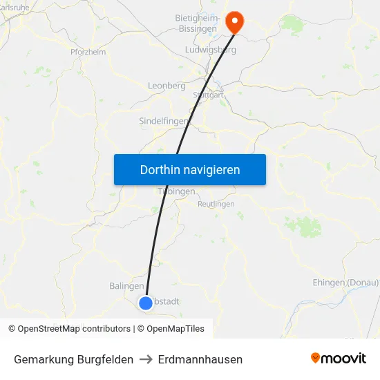 Gemarkung Burgfelden to Erdmannhausen map