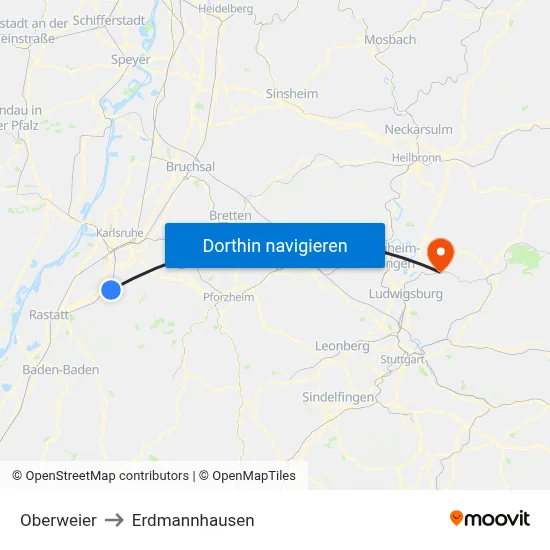Oberweier to Erdmannhausen map