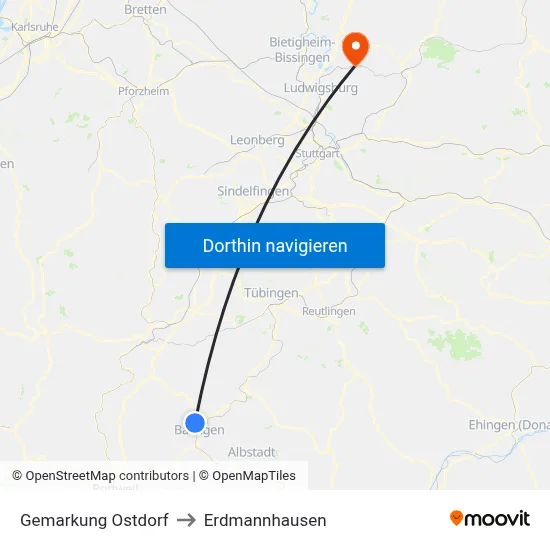 Gemarkung Ostdorf to Erdmannhausen map