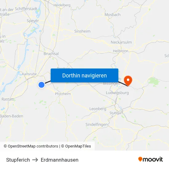 Stupferich to Erdmannhausen map