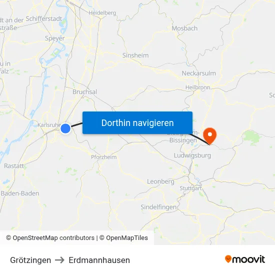 Grötzingen to Erdmannhausen map