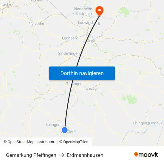 Gemarkung Pfeffingen to Erdmannhausen map