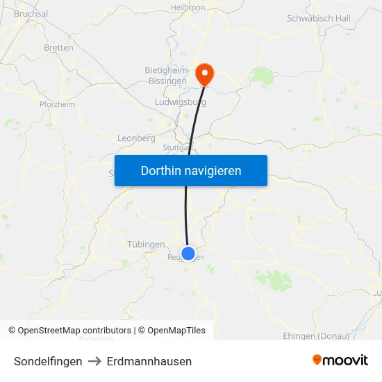 Sondelfingen to Erdmannhausen map