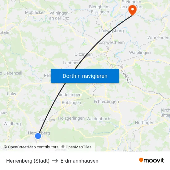 Herrenberg (Stadt) to Erdmannhausen map