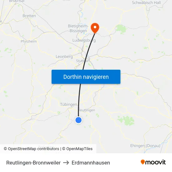 Reutlingen-Bronnweiler to Erdmannhausen map