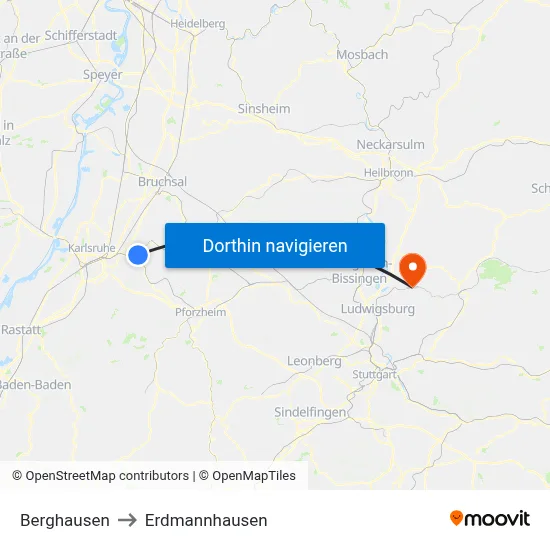 Berghausen to Erdmannhausen map