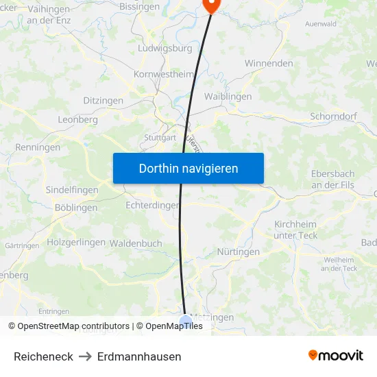 Reicheneck to Erdmannhausen map