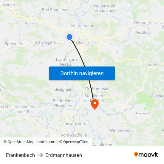 Frankenbach to Erdmannhausen map