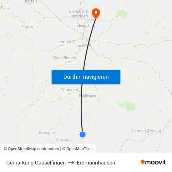 Gemarkung Gauselfingen to Erdmannhausen map