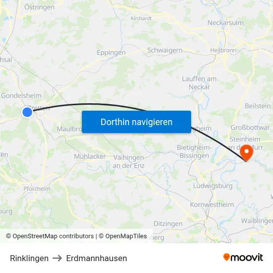Rinklingen to Erdmannhausen map