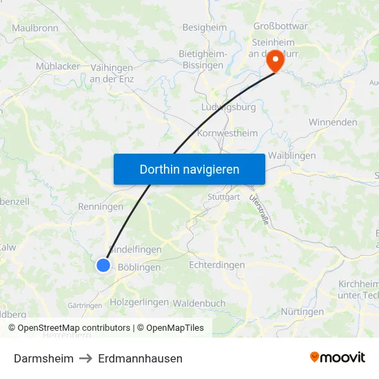 Darmsheim to Erdmannhausen map
