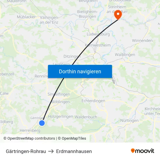 Gärtringen-Rohrau to Erdmannhausen map