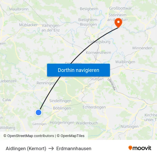 Aidlingen (Kernort) to Erdmannhausen map