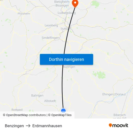 Benzingen to Erdmannhausen map