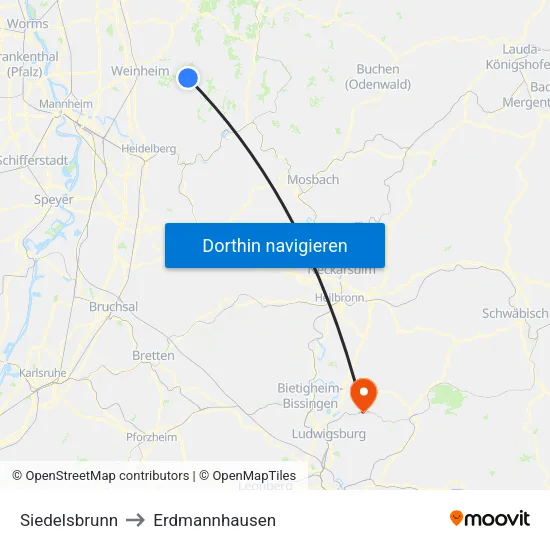 Siedelsbrunn to Erdmannhausen map