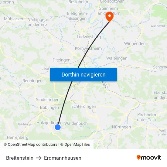 Breitenstein to Erdmannhausen map