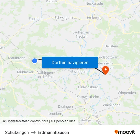 Schützingen to Erdmannhausen map