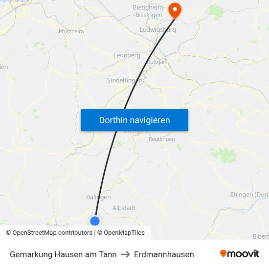 Gemarkung Hausen am Tann to Erdmannhausen map