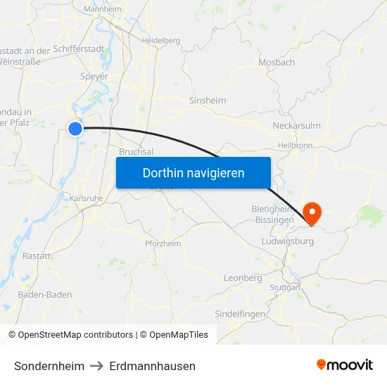 Sondernheim to Erdmannhausen map