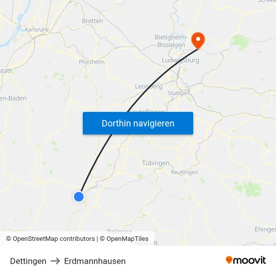 Dettingen to Erdmannhausen map
