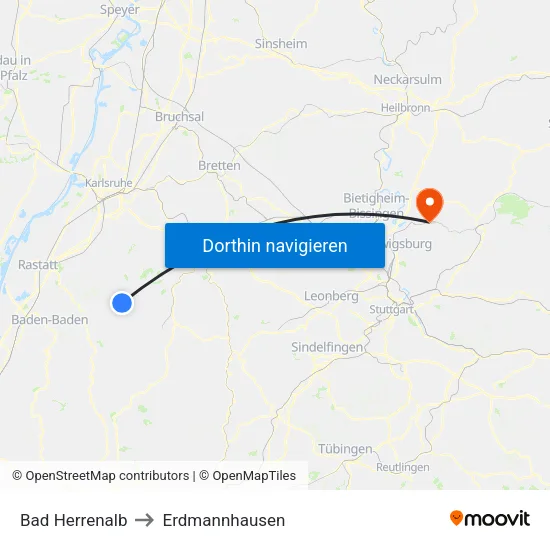 Bad Herrenalb to Erdmannhausen map