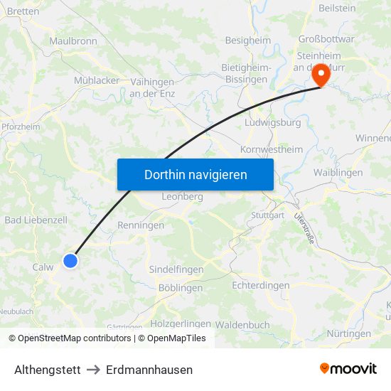 Althengstett to Erdmannhausen map