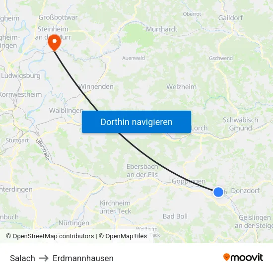 Salach to Erdmannhausen map
