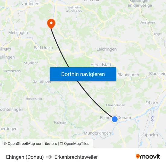 Ehingen (Donau) to Erkenbrechtsweiler map