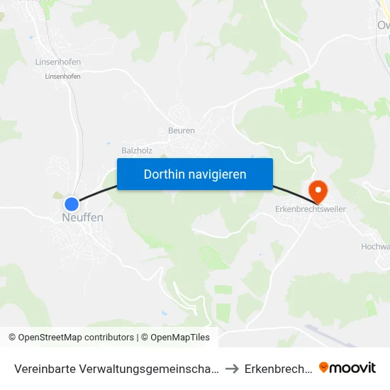 Vereinbarte Verwaltungsgemeinschaft Der Stadt Neuffen to Erkenbrechtsweiler map