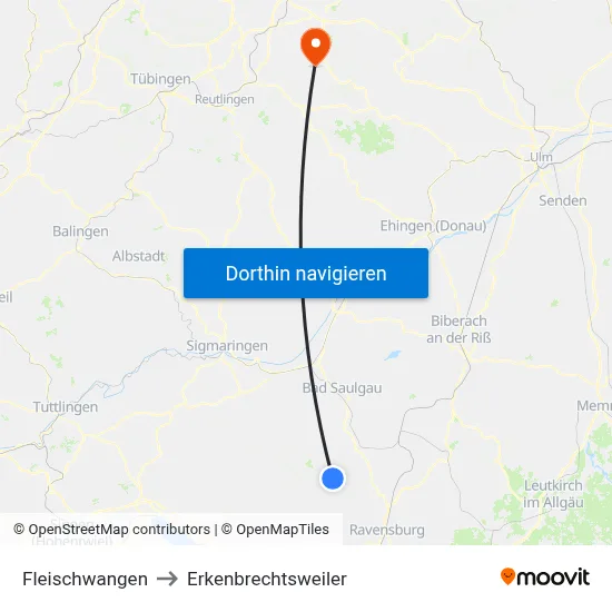 Fleischwangen to Erkenbrechtsweiler map