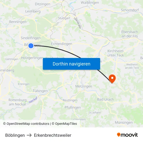 Böblingen to Erkenbrechtsweiler map