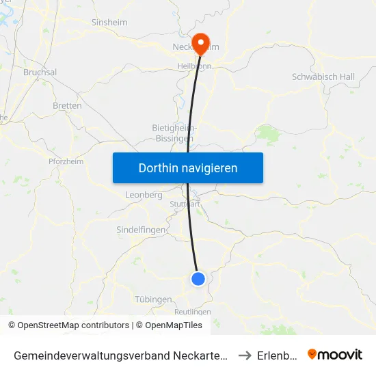 Gemeindeverwaltungsverband Neckartenzlingen to Erlenbach map
