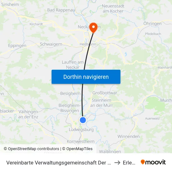 Vereinbarte Verwaltungsgemeinschaft Der Stadt Freiberg am Neckar to Erlenbach map