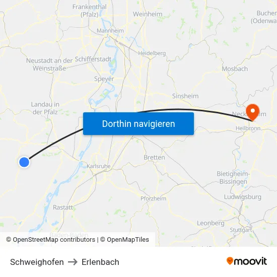 Schweighofen to Erlenbach map